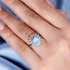Natural Teal Green Larimar & White Zircon Ring in Rhodium Overlay Sterling Silver 2.53 Ct.