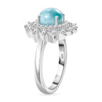 Natural Teal Green Larimar & White Zircon Ring in Rhodium Overlay Sterling Silver 2.53 Ct.