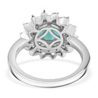 Natural Teal Green Larimar & White Zircon Ring in Rhodium Overlay Sterling Silver 2.53 Ct.