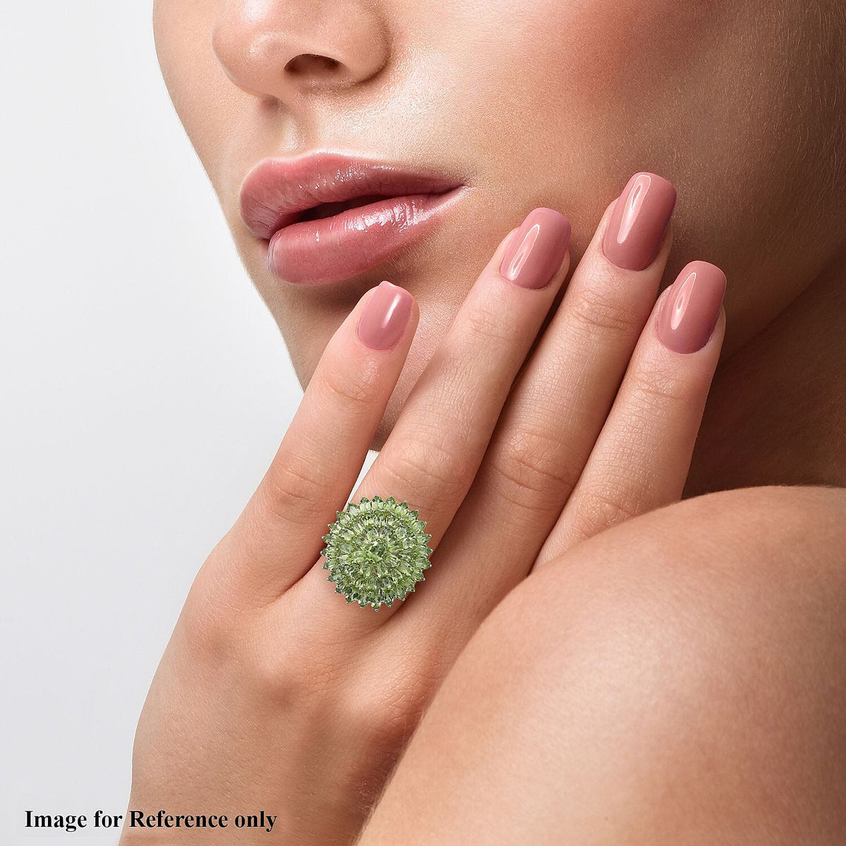 Natural Hebei Peridot Cluster Ring in Platinum Overlay Sterling Silver 12.47 Ct, Silver Wt. 8.20 Gms. 7169876 2