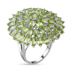Natural Hebei Peridot Cluster Ring in Platinum Overlay Sterling Silver 12.47 Ct, Silver Wt. 8.20 Gms.