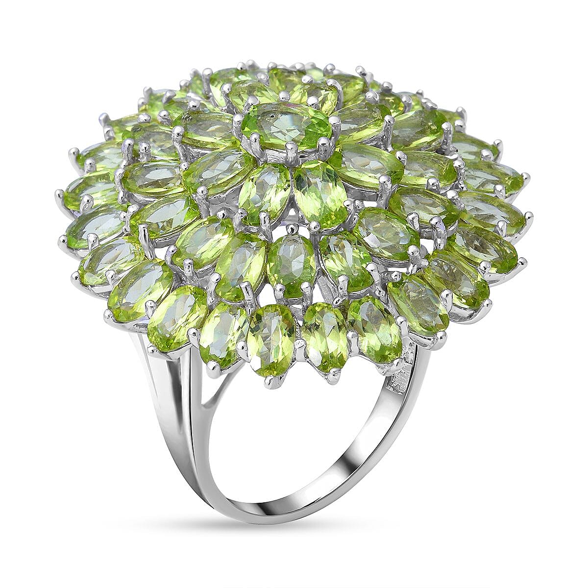 Natural Hebei Peridot Cluster Ring in Platinum Overlay Sterling Silver 12.47 Ct, Silver Wt. 8.20 Gms. 7169876 3