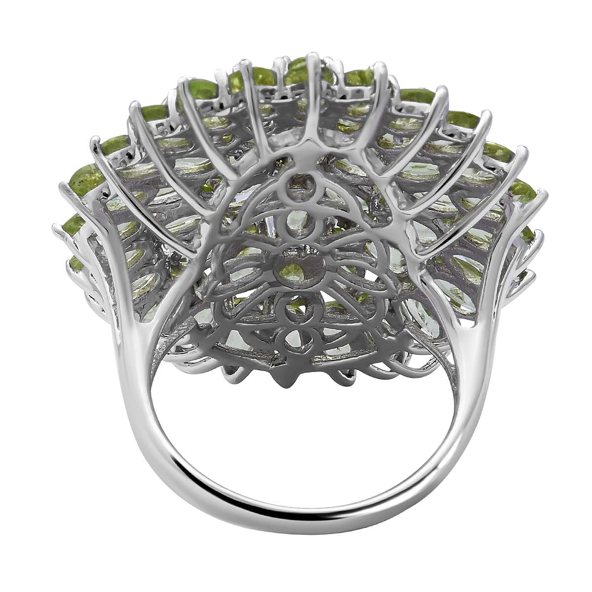 Natural Hebei Peridot Cluster Ring in Platinum Overlay Sterling Silver 12.47 Ct, Silver Wt. 8.20 Gms. 7169876 4