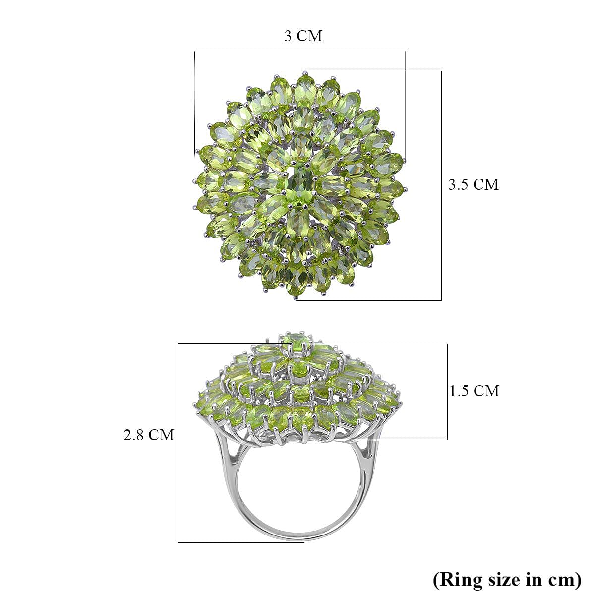 Natural Hebei Peridot Cluster Ring in Platinum Overlay Sterling Silver 12.47 Ct, Silver Wt. 8.20 Gms. 7169876 5