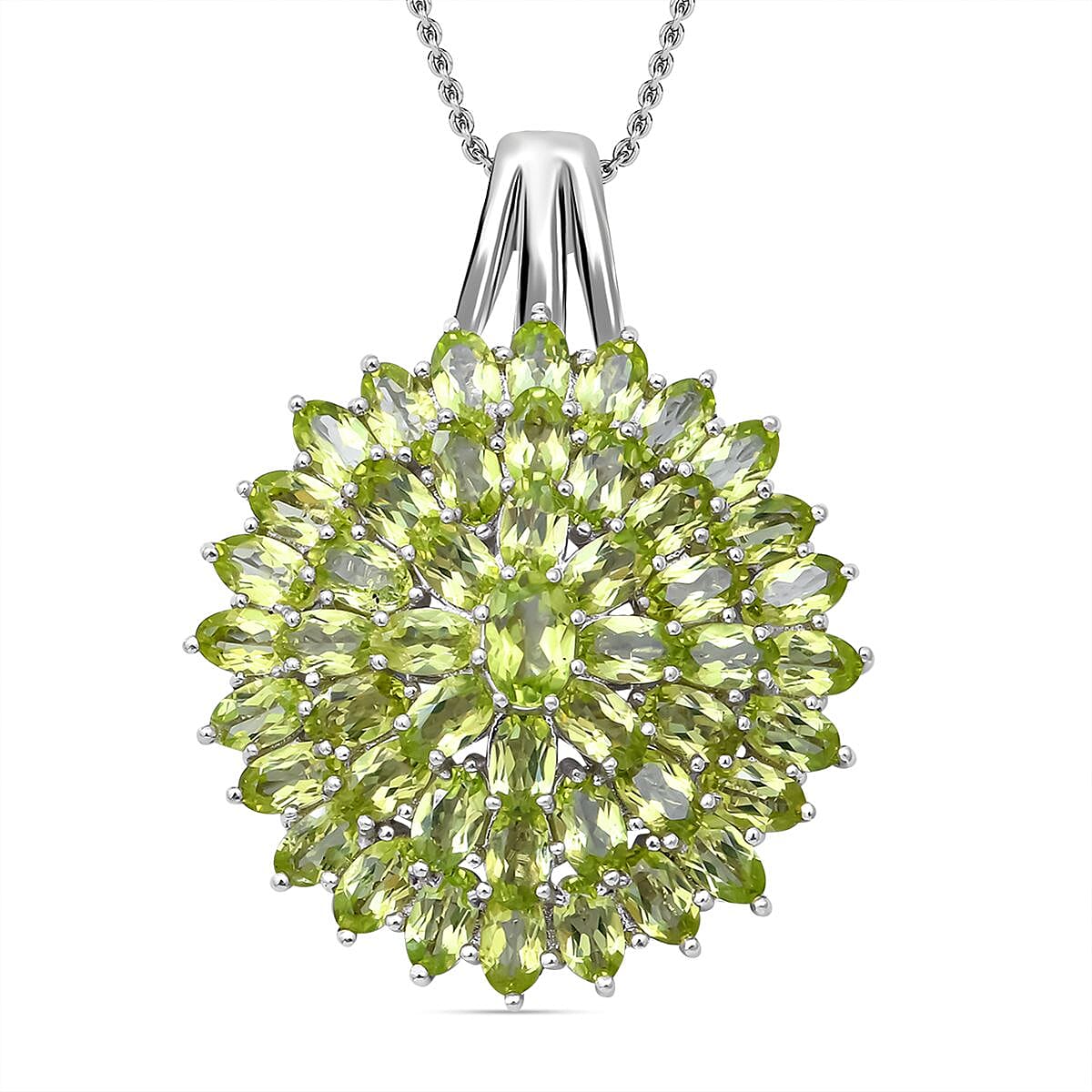 Natural Hebei Peridot Pendant with Chain (Size 18) in Rhodium Overlay Sterling Silver 12.47 Ct, Silver Wt. 9.40 Gms 4221724 0