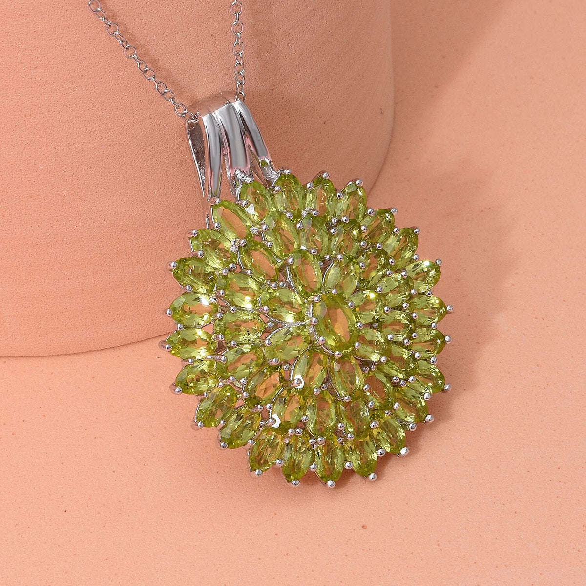 Natural Hebei Peridot Pendant with Chain (Size 18) in Rhodium Overlay Sterling Silver 12.47 Ct, Silver Wt. 9.40 Gms 4221724 2