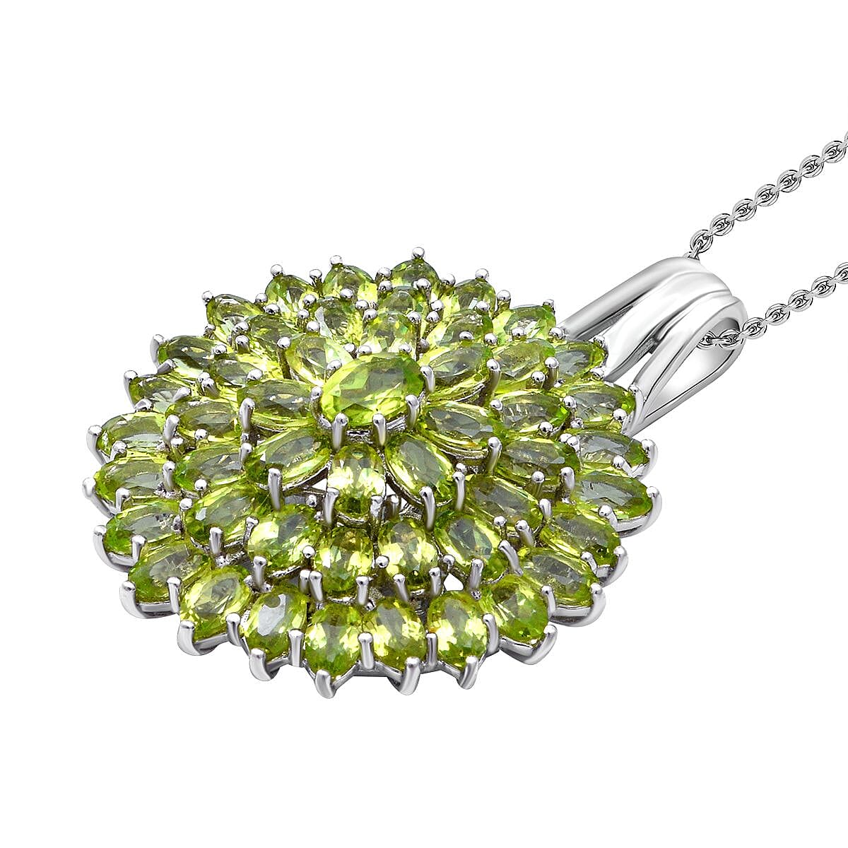 Natural Hebei Peridot Pendant with Chain (Size 18) in Rhodium Overlay Sterling Silver 12.47 Ct, Silver Wt. 9.40 Gms 4221724 3