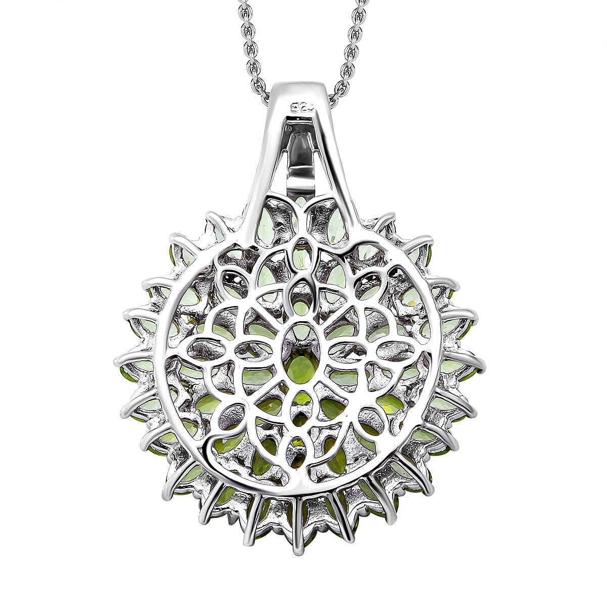 Natural Hebei Peridot Pendant with Chain (Size 18) in Rhodium Overlay Sterling Silver 12.47 Ct, Silver Wt. 9.40 Gms 4221724 4