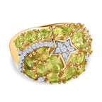 Natural Hebei Peridot and Natural Zircon Cluster Ring in 18K Vermeil Yellow Gold Plated Sterling Silver 4.28 Ct.
