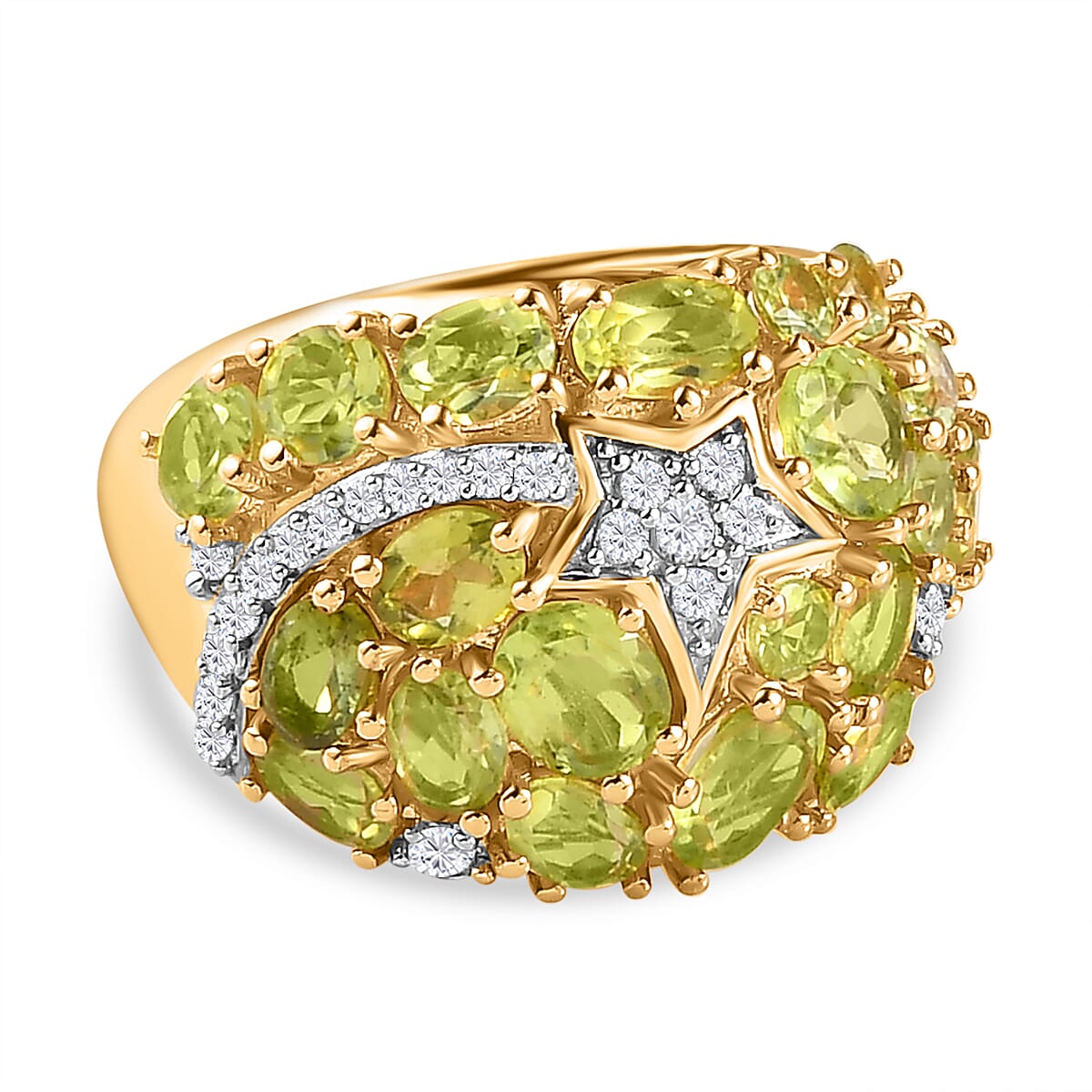 Natural Hebei Peridot and Natural Zircon Cluster Ring in 18K Vermeil Yellow Gold Plated Sterling Silver 4.28 Ct. 7189096 0