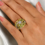 Natural Hebei Peridot and Natural Zircon Cluster Ring in 18K Vermeil Yellow Gold Plated Sterling Silver 4.28 Ct.