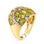 Natural Hebei Peridot and Natural Zircon Cluster Ring in 18K Vermeil Yellow Gold Plated Sterling Silver 4.28 Ct.