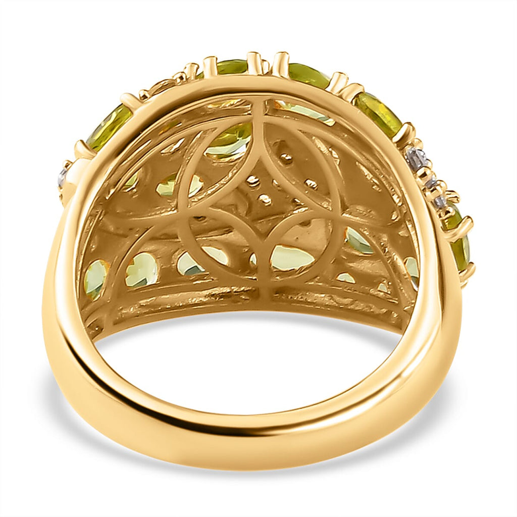 Natural Hebei Peridot and Natural Zircon Cluster Ring in 18K Vermeil Yellow Gold Plated Sterling Silver 4.28 Ct.