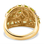 Natural Hebei Peridot and Natural Zircon Cluster Ring in 18K Vermeil Yellow Gold Plated Sterling Silver 4.28 Ct.