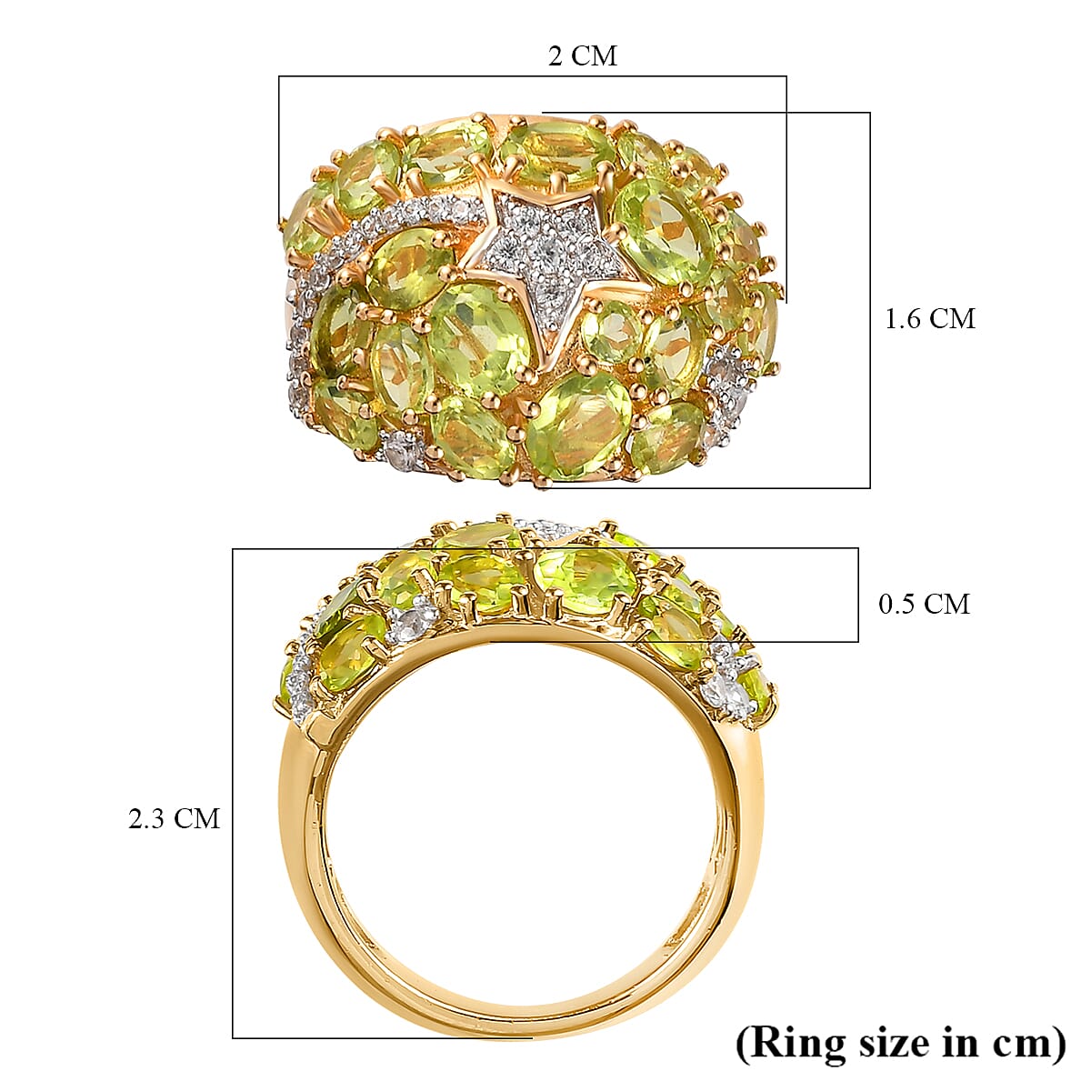 Natural Hebei Peridot and Natural Zircon Cluster Ring in 18K Vermeil Yellow Gold Plated Sterling Silver 4.28 Ct. 7189096 6