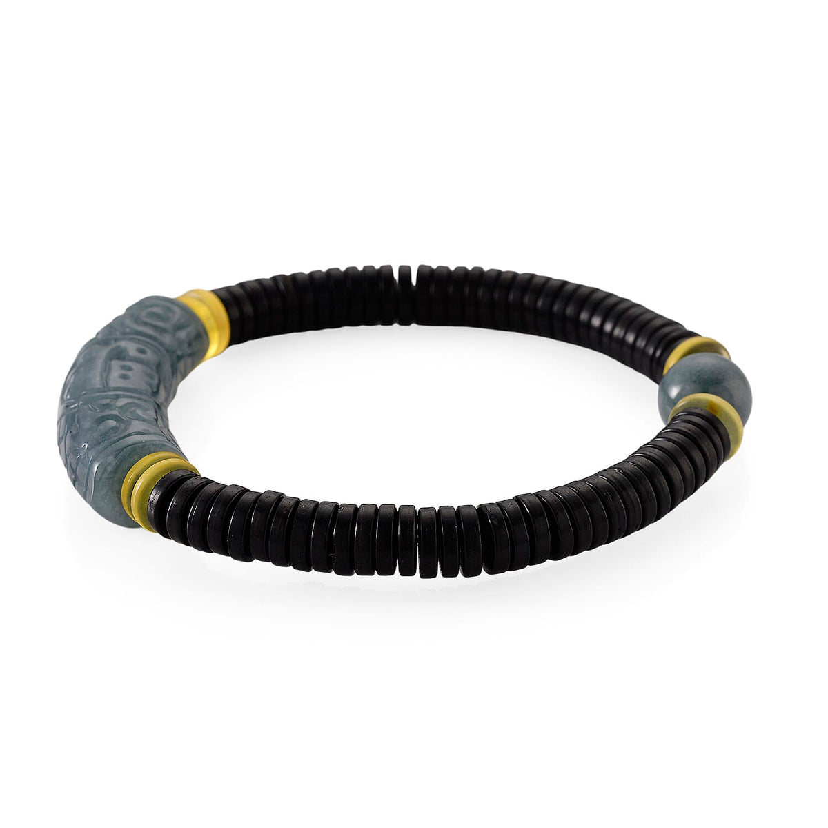 Natural Type A Jadeite Jade, Amber &amp; Coconut Shell Stone Bracelet 115.00 Ct. - Green V32614171 4