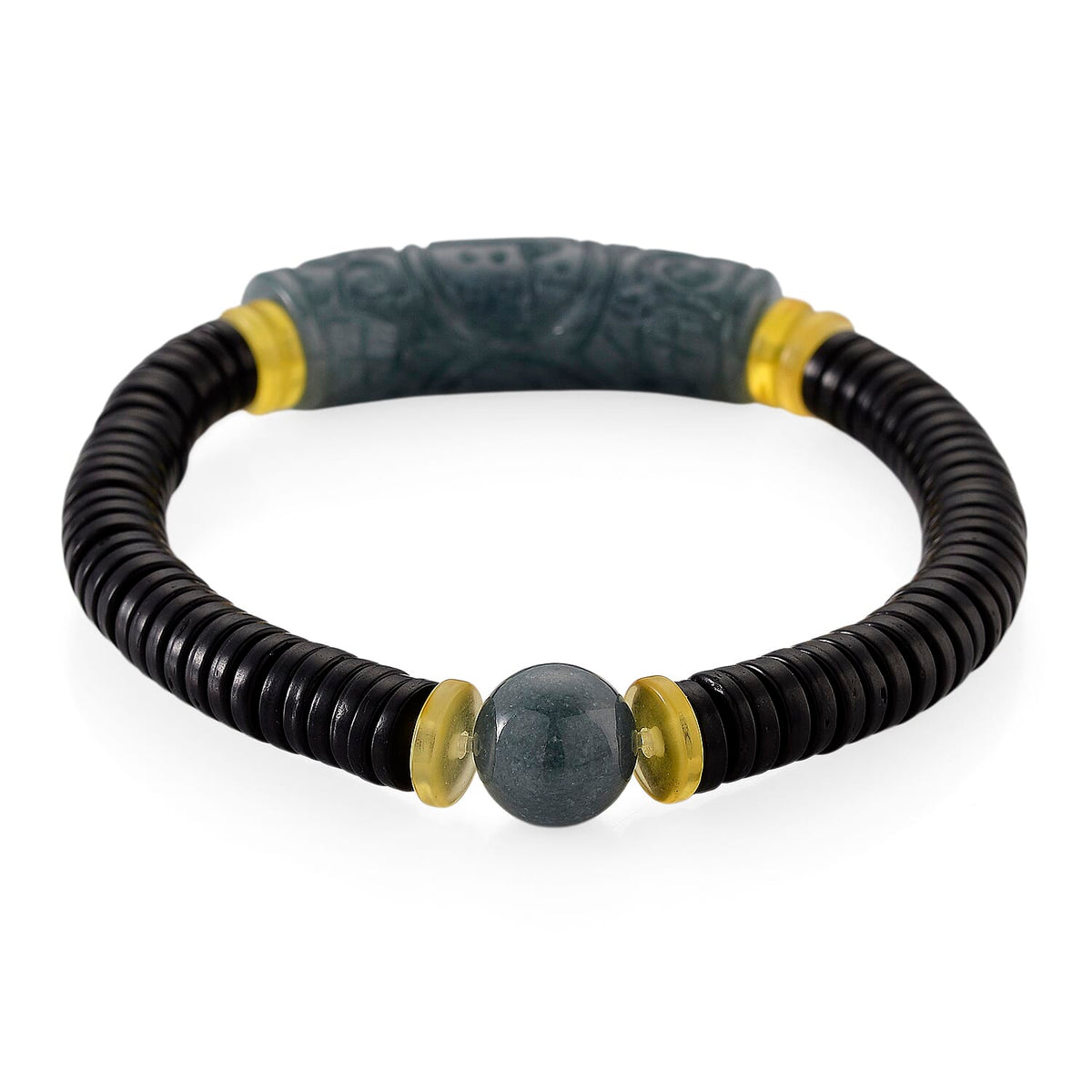 Natural Type A Jadeite Jade, Amber &amp; Coconut Shell Stone Bracelet 115.00 Ct. - Green V32614171 5