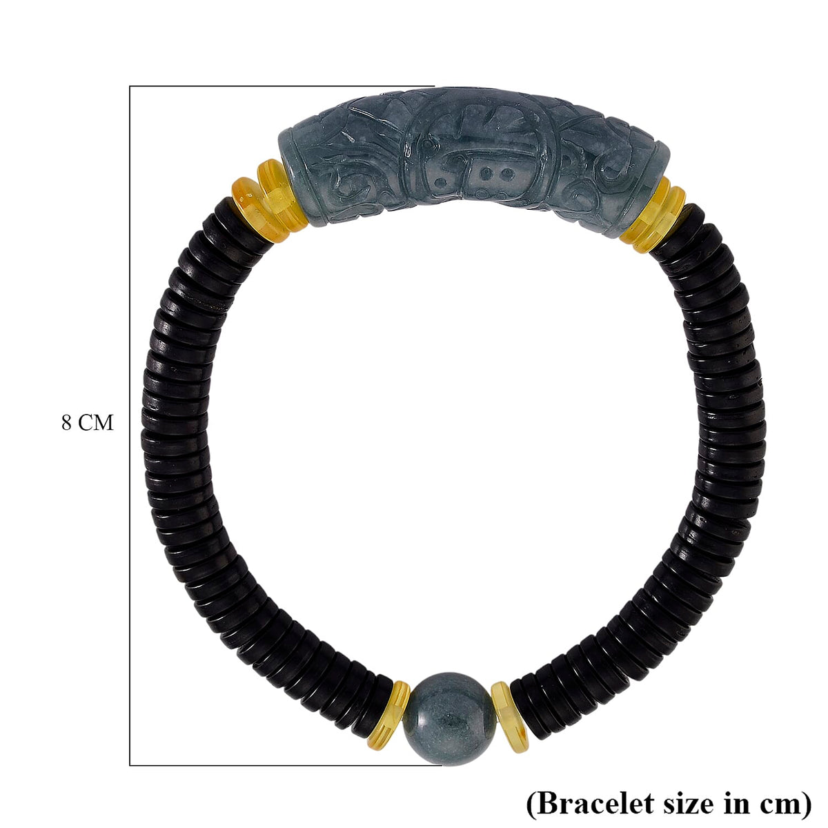 Natural Type A Jadeite Jade, Amber &amp; Coconut Shell Stone Bracelet 115.00 Ct. - Green V32614171 6