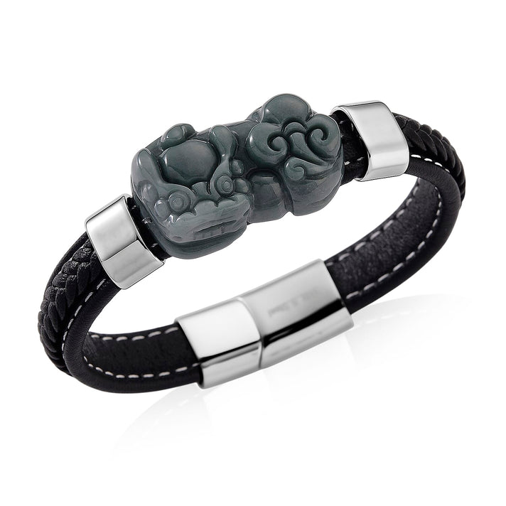 Natural Type A Jadeite with Pixiu Carving Leather Bracelet (Size 8) 125.00 Ct. 8313580 1