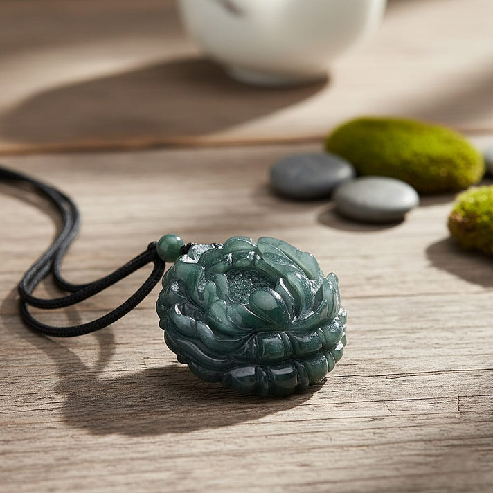 Natural Olmec Jade Flower Necklace (Size - 28) with Adjustable Cotton Thread 150.00 Ct. 8311244 2