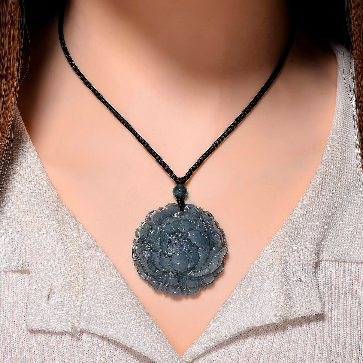 Natural Olmec Jade Flower Necklace (Size - 28) with Adjustable Cotton Thread 150.00 Ct. 8311244 3