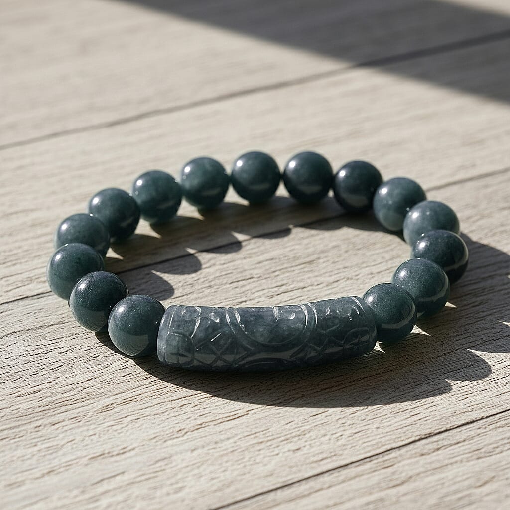 Natural Jade Stretchable Bracelet (Size - 7.5) 190.00 Ct. 8378315 2