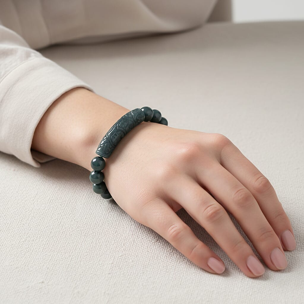 Natural Jade Stretchable Bracelet (Size - 7.5) 190.00 Ct. 8378315 3