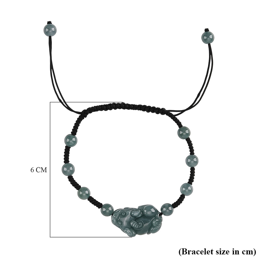 Natural Jade Pixiu Charm Adjustable Bracelet (Size - 6 to 9.5)