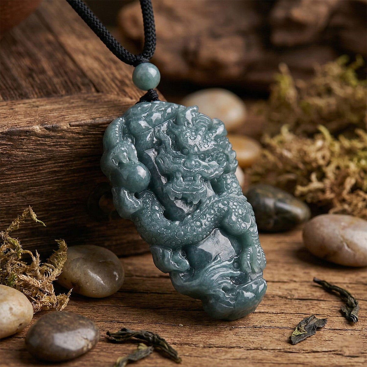 Natural Jade Dragon Necklace with Cotton Thread (Size - 28 Adjustable) 135.00 Ct. V32516204 2