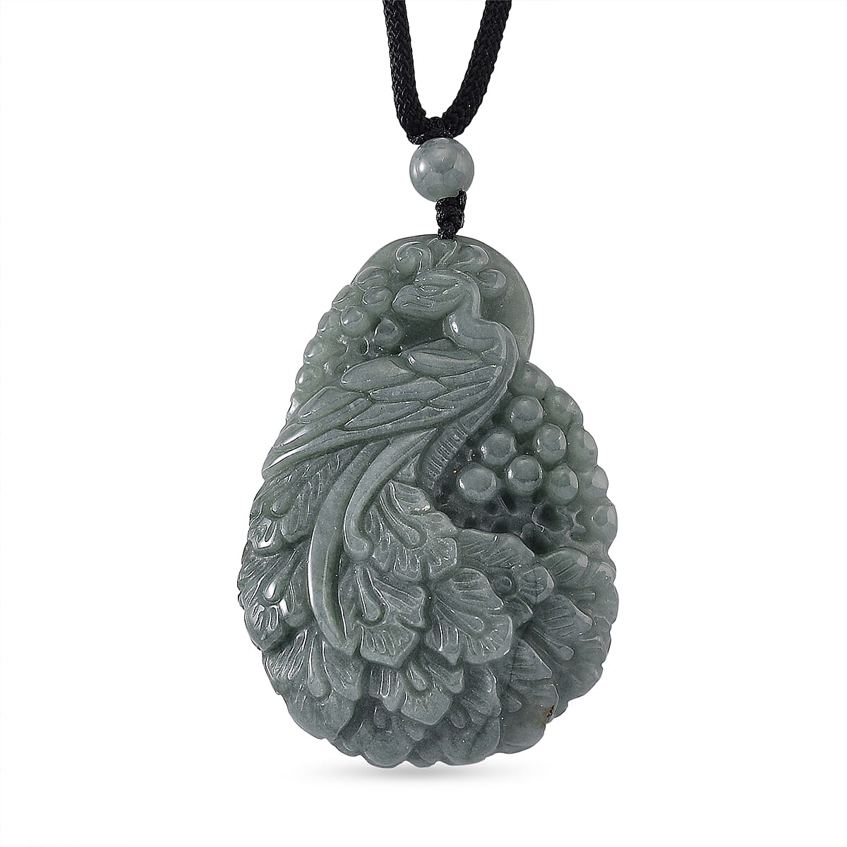 Natural Jade Peacock Necklace (Size - 30 Adjustable) with Cotton Thread 155.00 Ct. 8378342 0