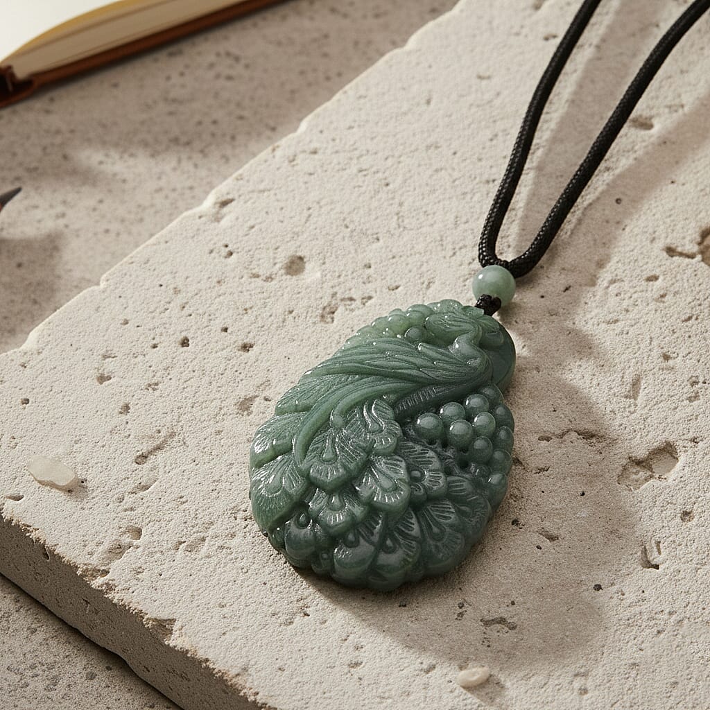 Natural Jade Peacock Necklace (Size - 30 Adjustable) with Cotton Thread 155.00 Ct. 8378342 2