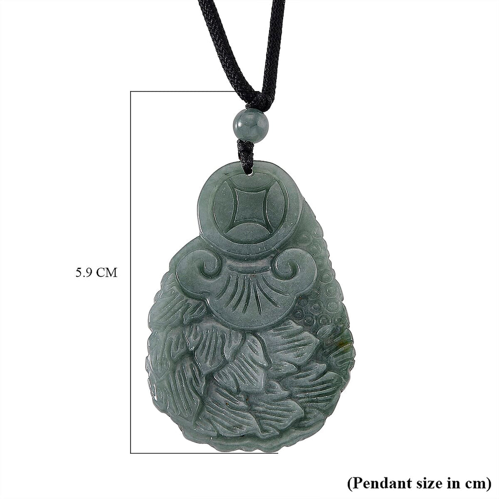 Natural Jade Peacock Necklace (Size - 30 Adjustable) with Cotton Thread 155.00 Ct.