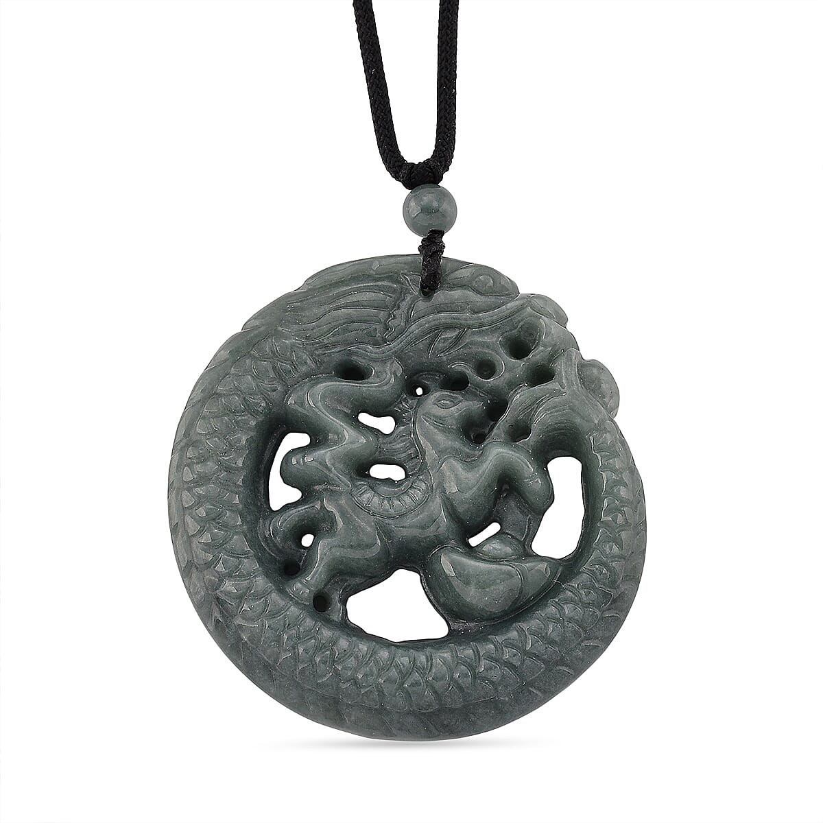 Natural Jadeite Jade Dragon Necklace with Adjustable Cotton Thread (Size - 28) 8431855 0