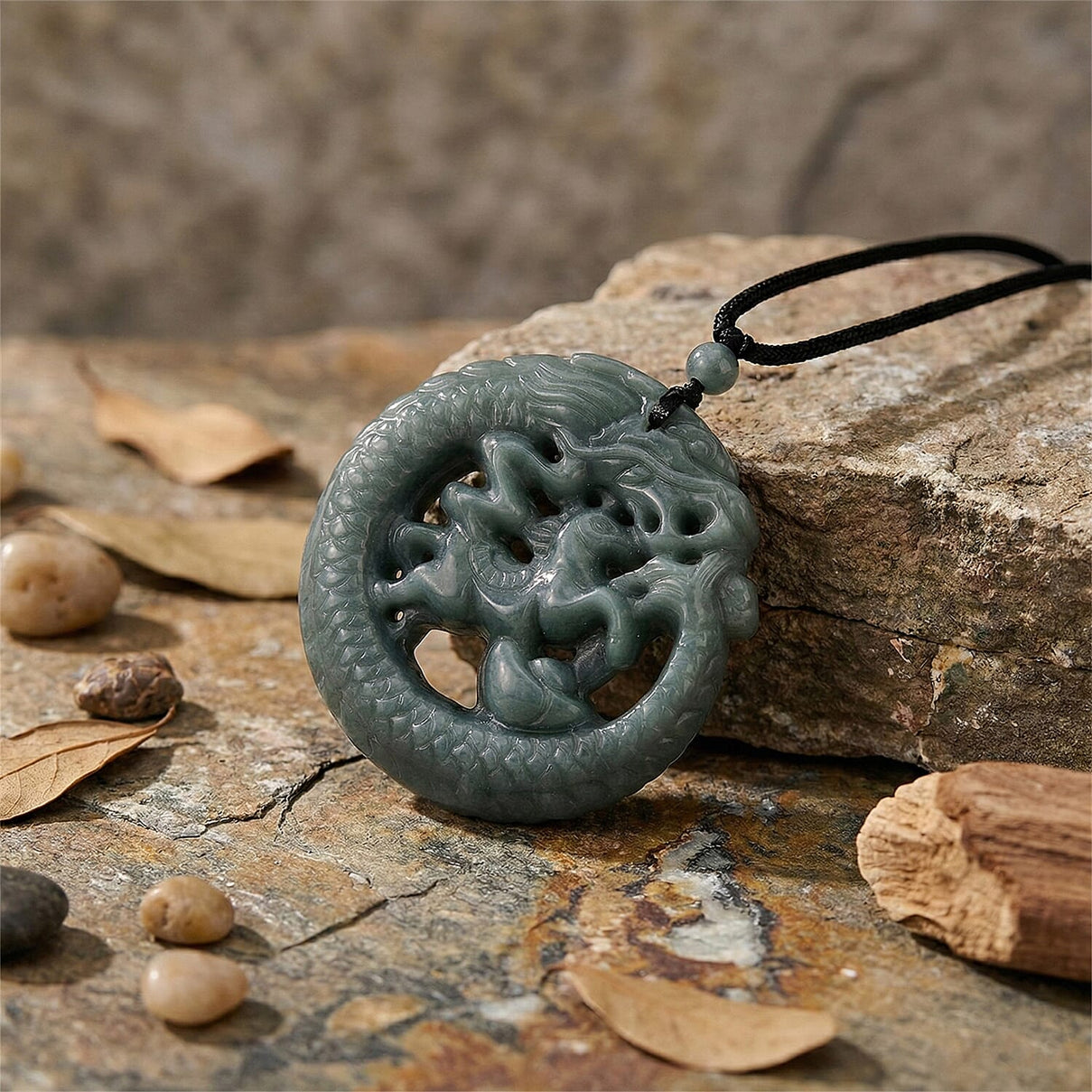 Natural Jadeite Jade Dragon Necklace with Adjustable Cotton Thread (Size - 28) 8431855 3