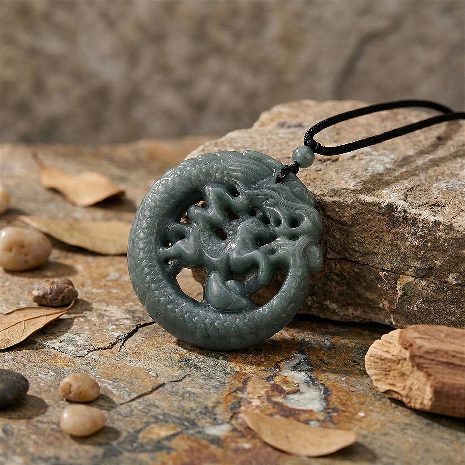 Natural Jadeite Jade Dragon Necklace with Adjustable Cotton Thread (Size - 28) 8431855 3