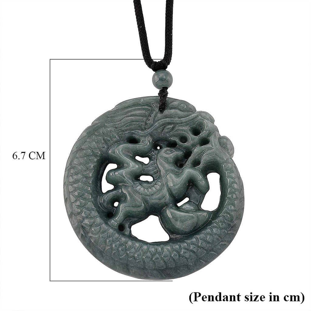 Natural Jadeite Jade Dragon Necklace with Adjustable Cotton Thread (Size -28)