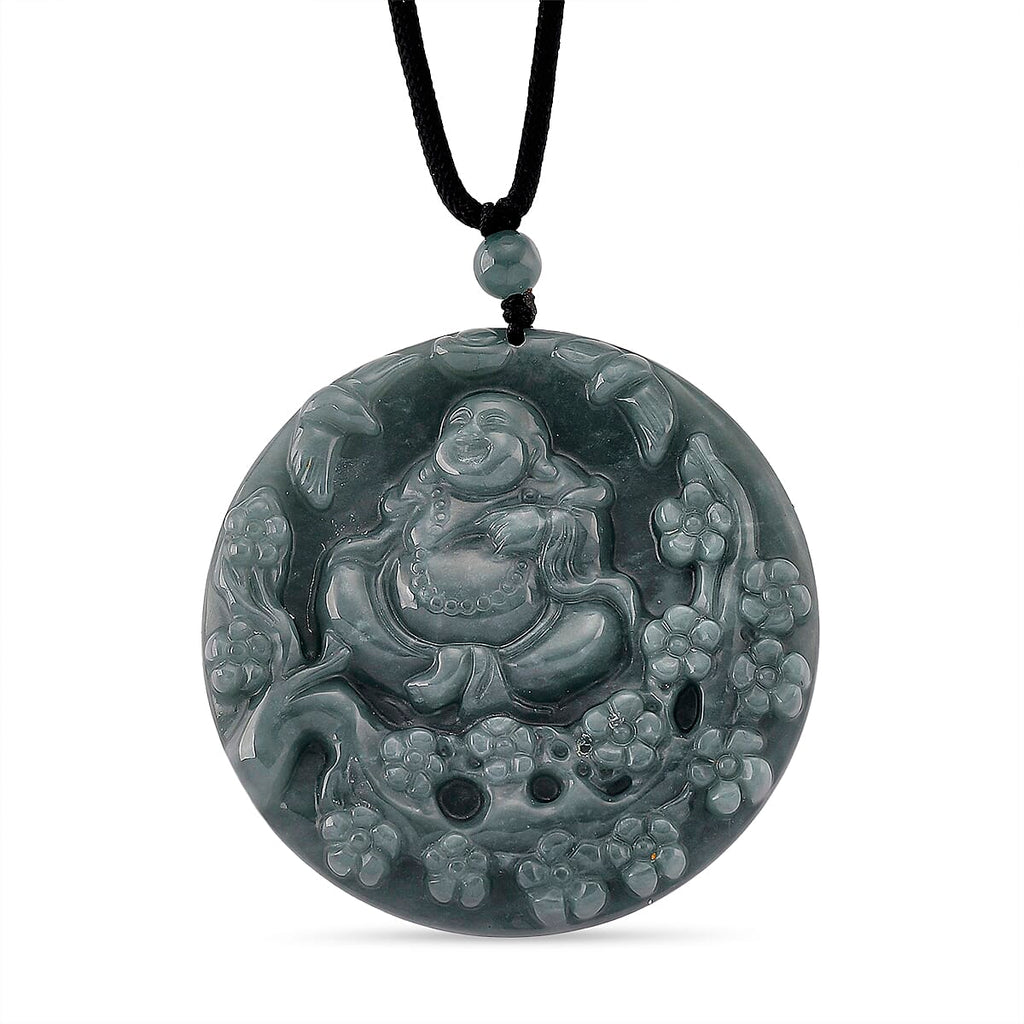 Natural Jadeite Jade Buddha Necklace (Size -28 ) with Adjustable Cotton Thread