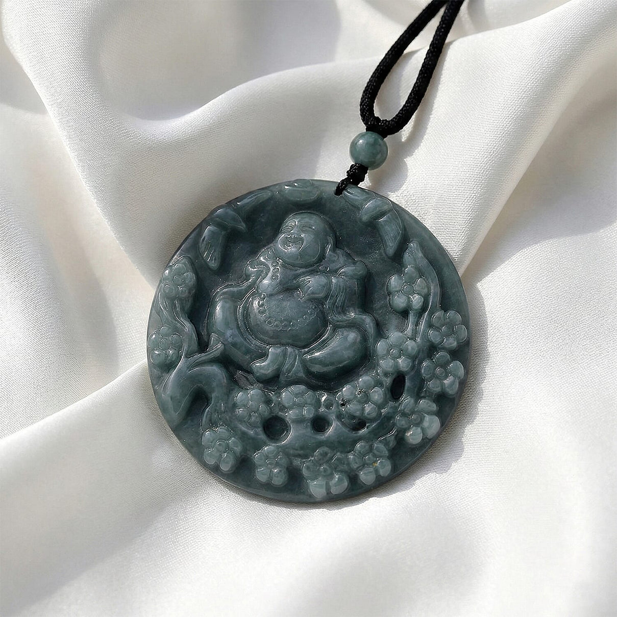 Natural Olmec Jadeite Jade Buddha Necklace (Size -28 ) with Adjustable Cotton Thread 8431568 3
