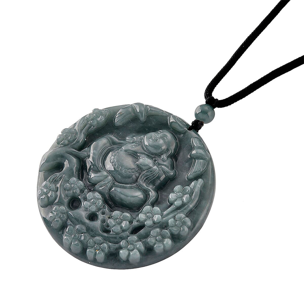 Natural Jadeite Jade Buddha Necklace (Size -28 ) with Adjustable Cotton Thread