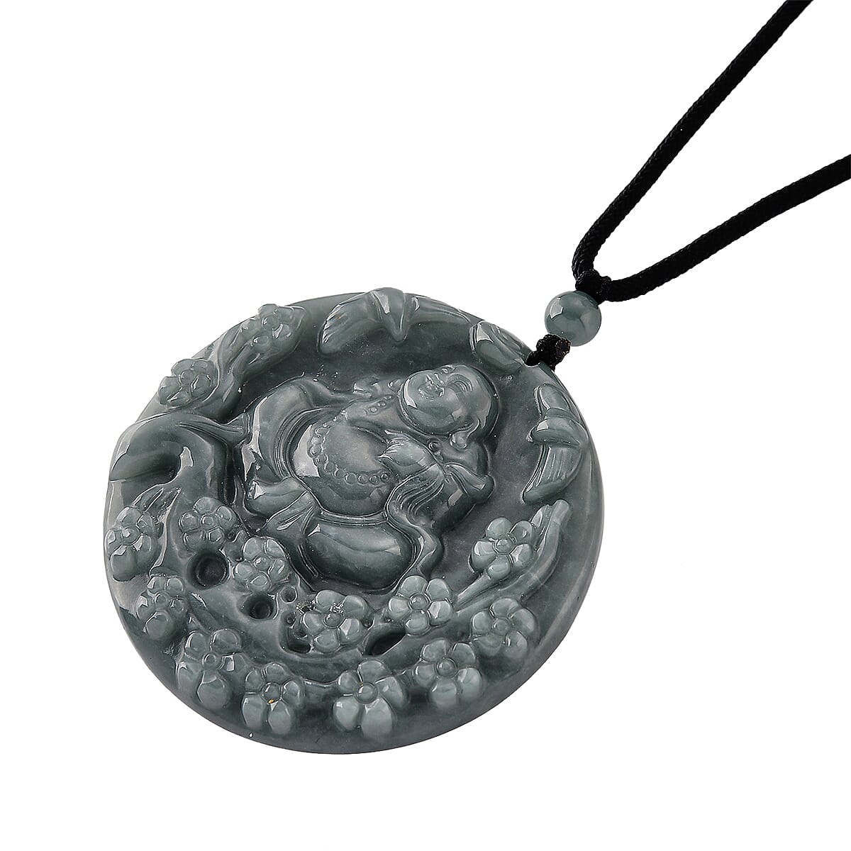 Natural Olmec Jadeite Jade Buddha Necklace (Size -28 ) with Adjustable Cotton Thread 8431568 4