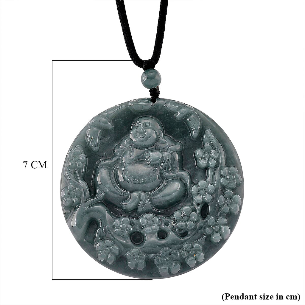 Natural Jadeite Jade Buddha Necklace (Size -28 ) with Adjustable Cotton Thread
