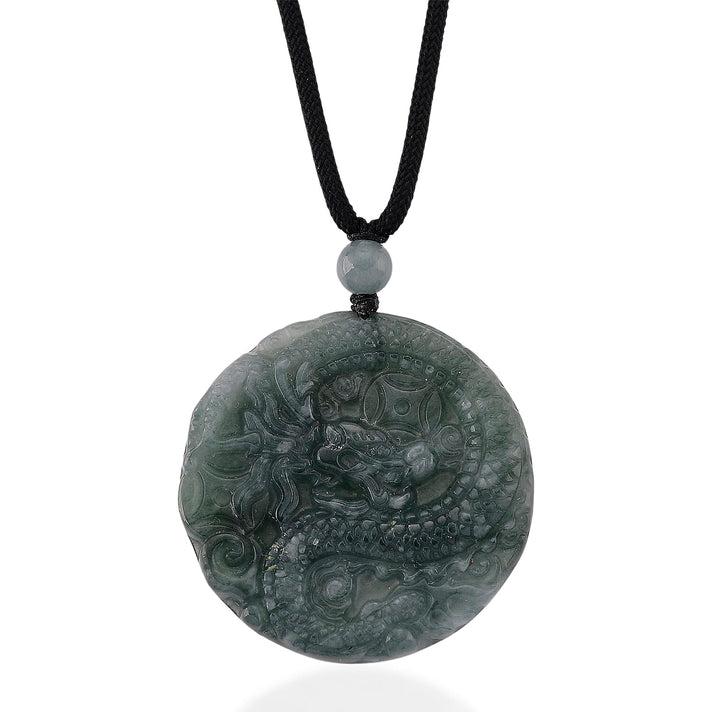 Natural Jade Dragon Carved Money Coin Necklace with Cotton Thread (Size - 28 Adjustable) 85.00 Ct. 8378346 1