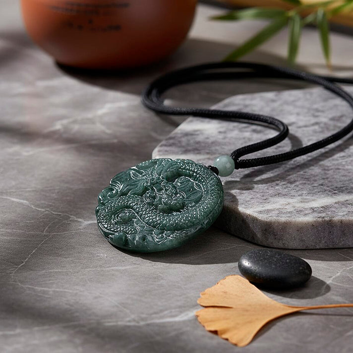 Natural Jade Dragon Carved Money Coin Necklace with Cotton Thread (Size - 28 Adjustable) 85.00 Ct. 8378346 2