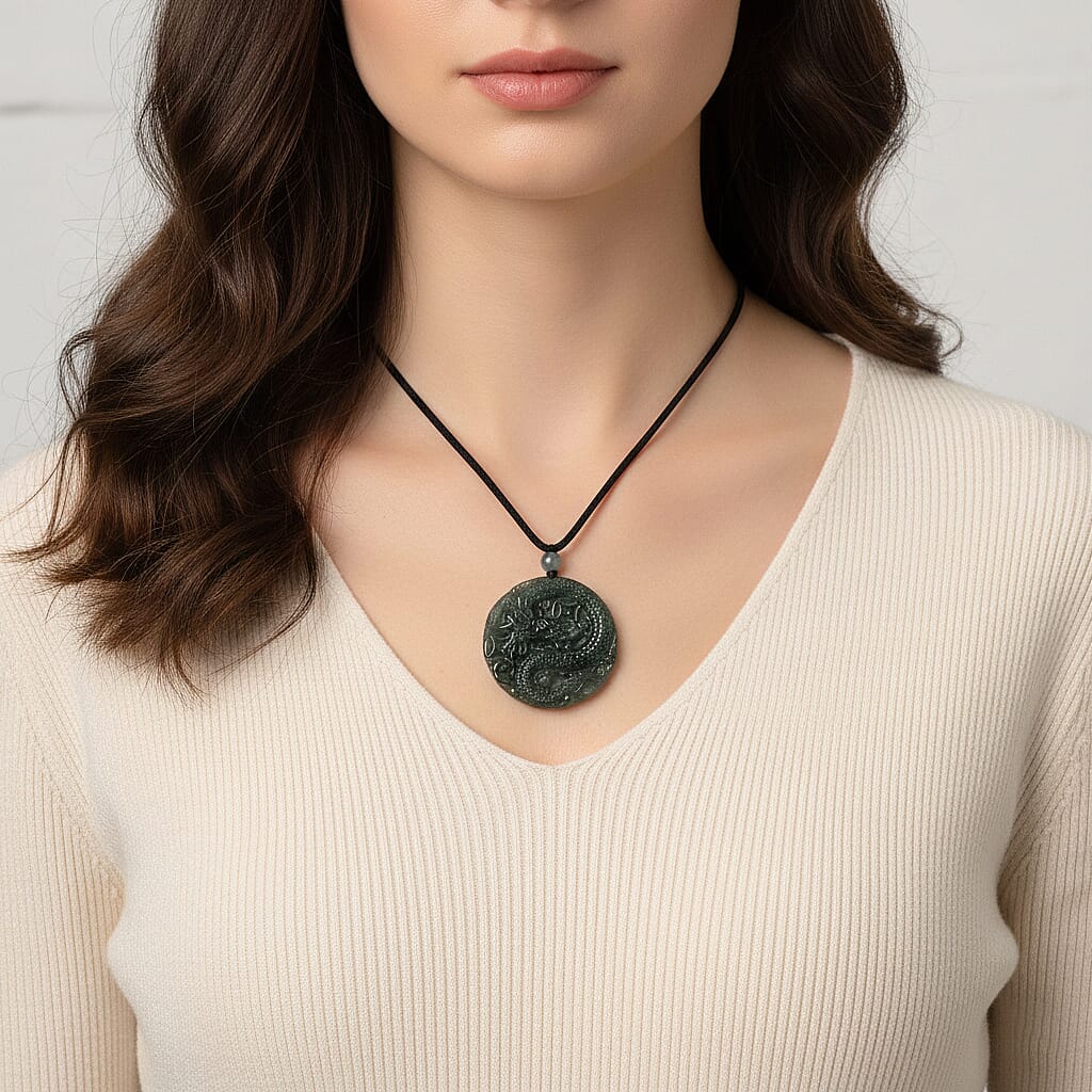 Natural Jade Dragon Carved Money Coin Necklace with Cotton Thread (Size - 28 Adjustable) 85.00 Ct. V32516056 3