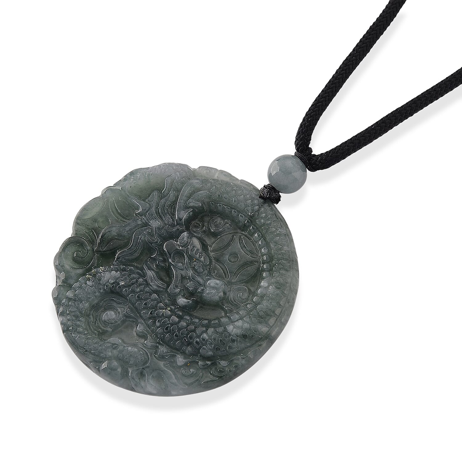 Natural Jade Dragon Carved Money Coin Necklace with Cotton Thread (Size - 28 Adjustable) 85.00 Ct. V32516056 4