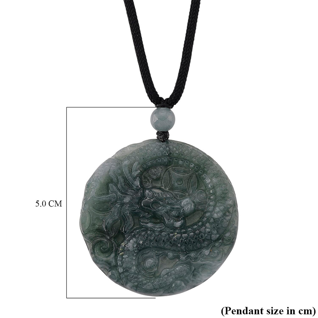 Natural Jade Dragon Carved Money Coin Necklace with Cotton Thread (Size - 28 Adjustable) 85.00 Ct.