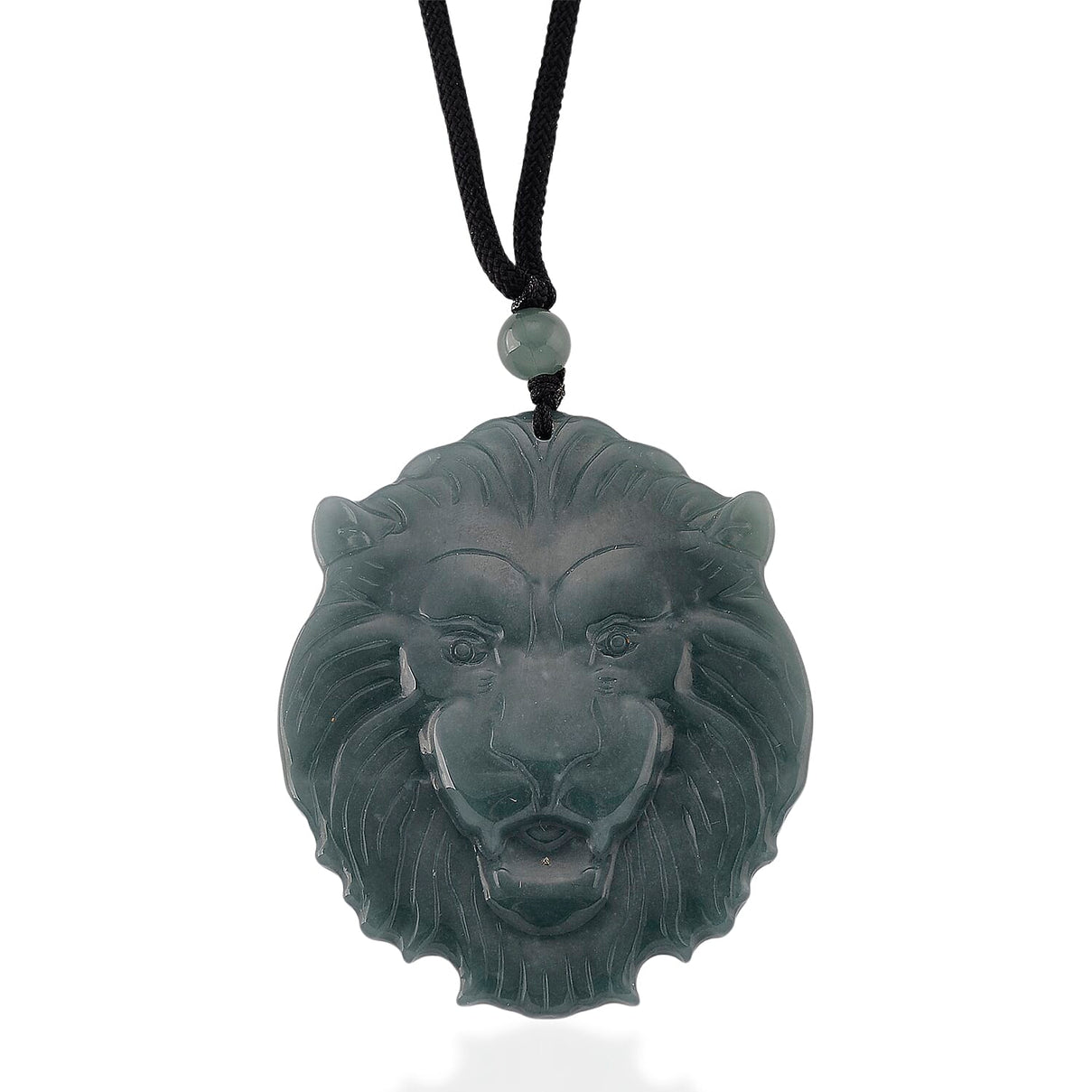 Natural Jade Lion Head Carved Necklace with Cotton Thread (Size - 28 Adjustable) 95.00 Ct. V32520087 0