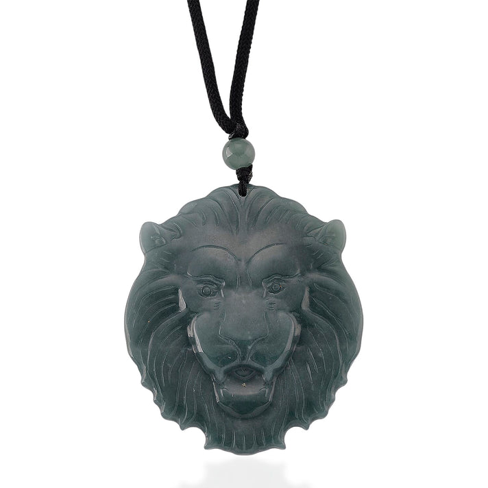 Natural Jade Lion Head Carved Necklace with Cotton Thread (Size - 28 Adjustable) 95.00 Ct. 8378347 1