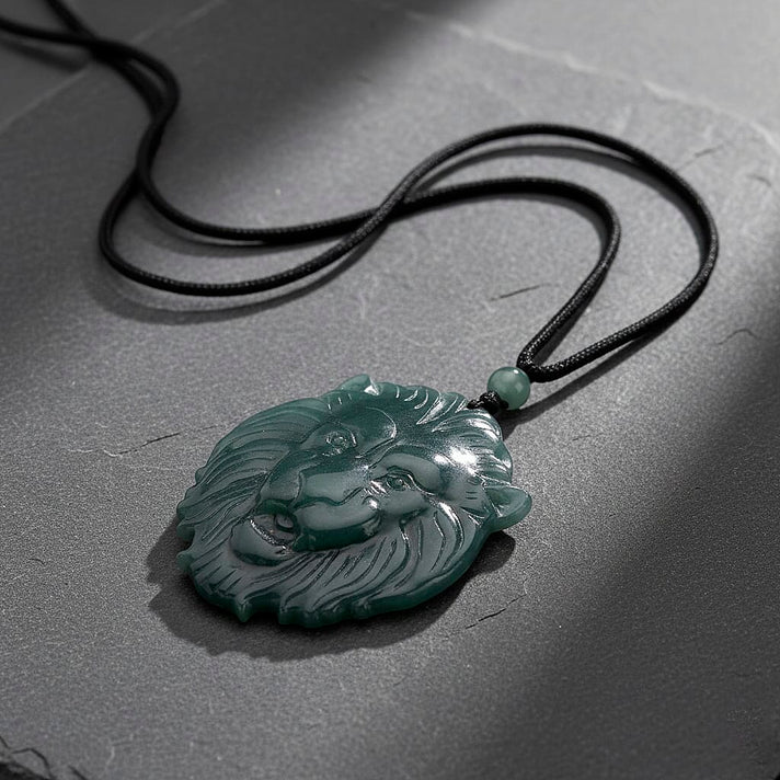 Natural Jade Lion Head Carved Necklace with Cotton Thread (Size - 28 Adjustable) 95.00 Ct. 8378347 2