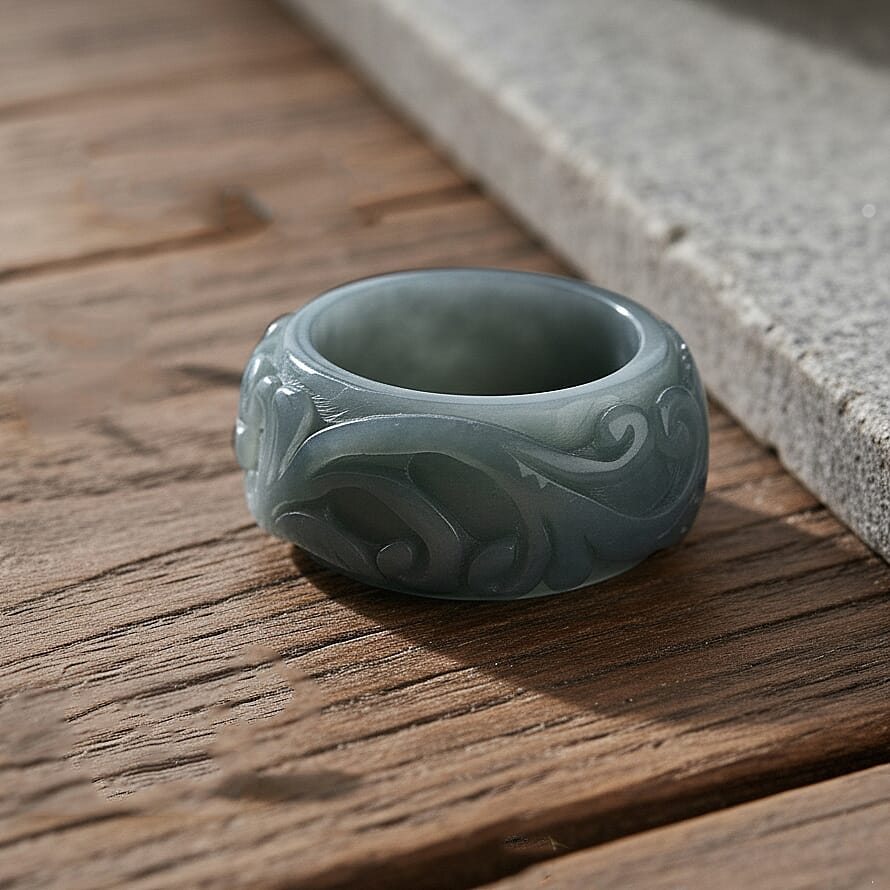 Natural Type A Jadeite Flower Carved Band Ring 50.00 Ct. V32667651 1